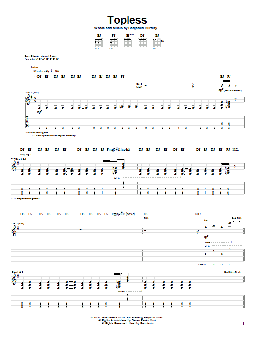 Download Breaking Benjamin Topless Sheet Music and learn how to play Guitar Tab PDF digital score in minutes