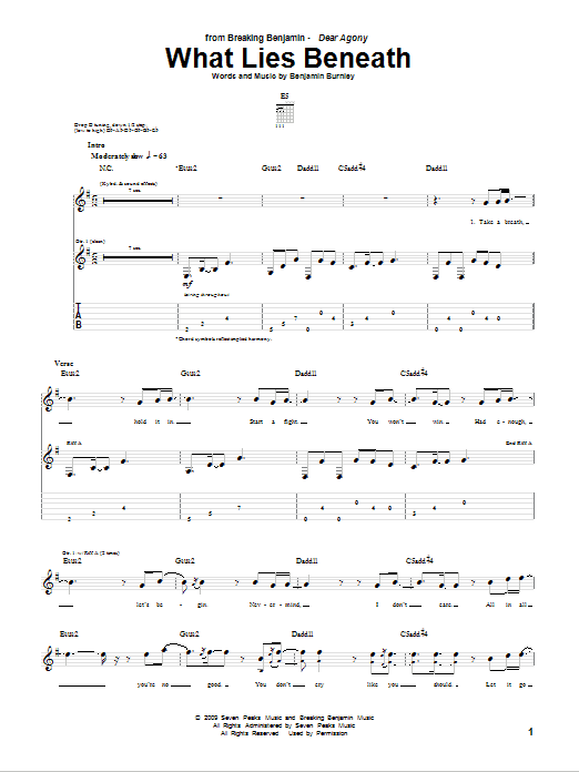 Download Breaking Benjamin What Lies Beneath Sheet Music and learn how to play Guitar Tab PDF digital score in minutes