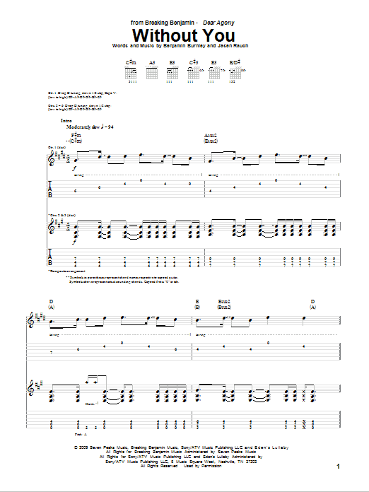 Download Breaking Benjamin Without You Sheet Music and learn how to play Guitar Tab PDF digital score in minutes