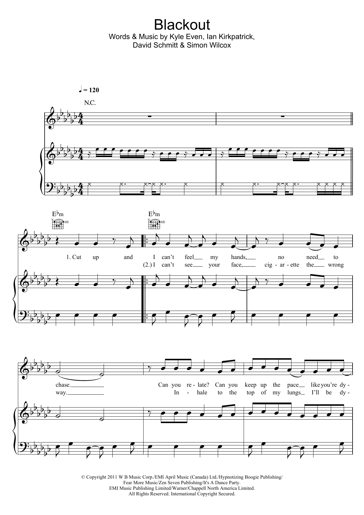 Download Breathe Carolina Blackout Sheet Music and learn how to play Piano, Vocal & Guitar (Right-Hand Melody) PDF digital score in minutes