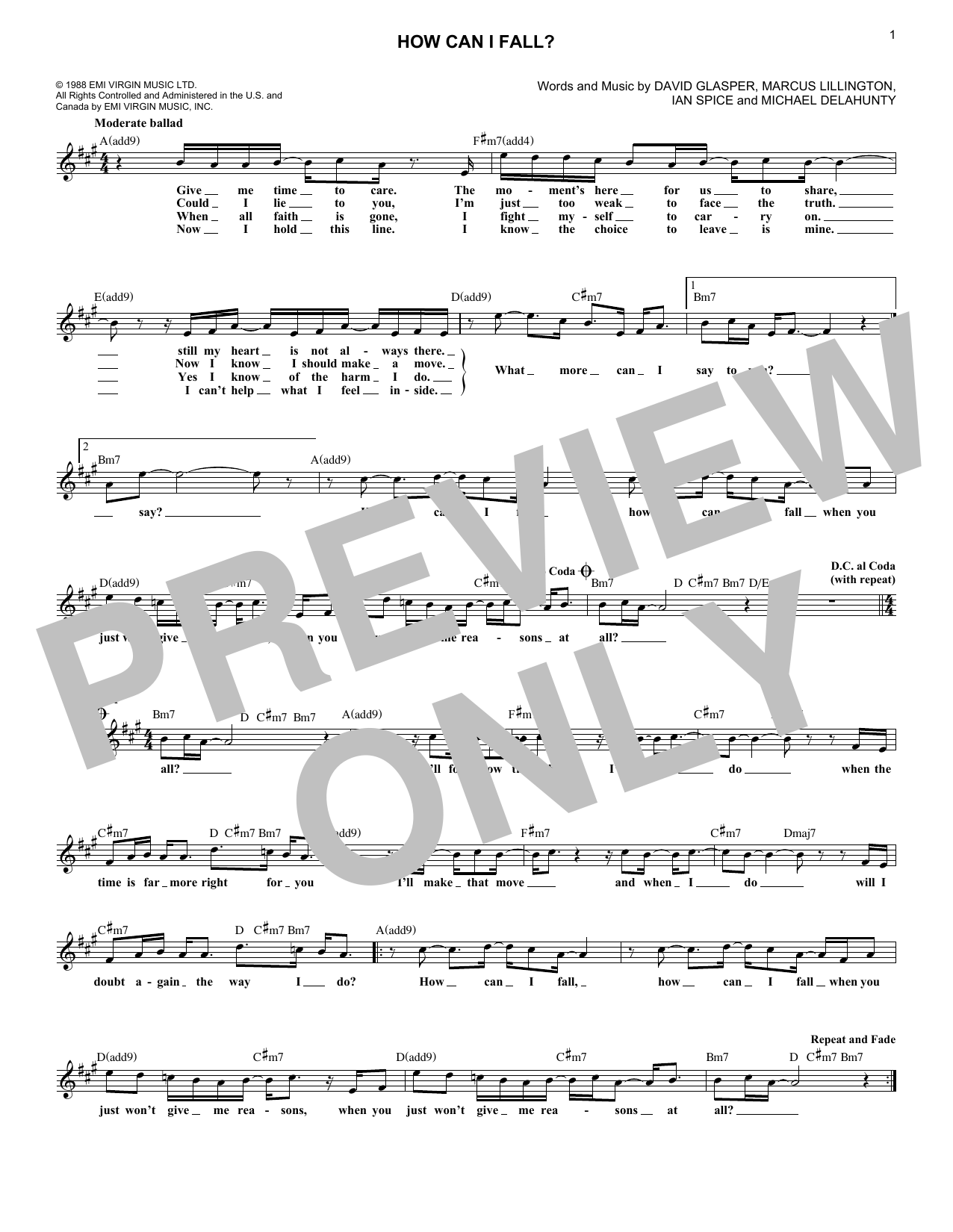 Download Breathe How Can I Fall? Sheet Music and learn how to play Melody Line, Lyrics & Chords PDF digital score in minutes