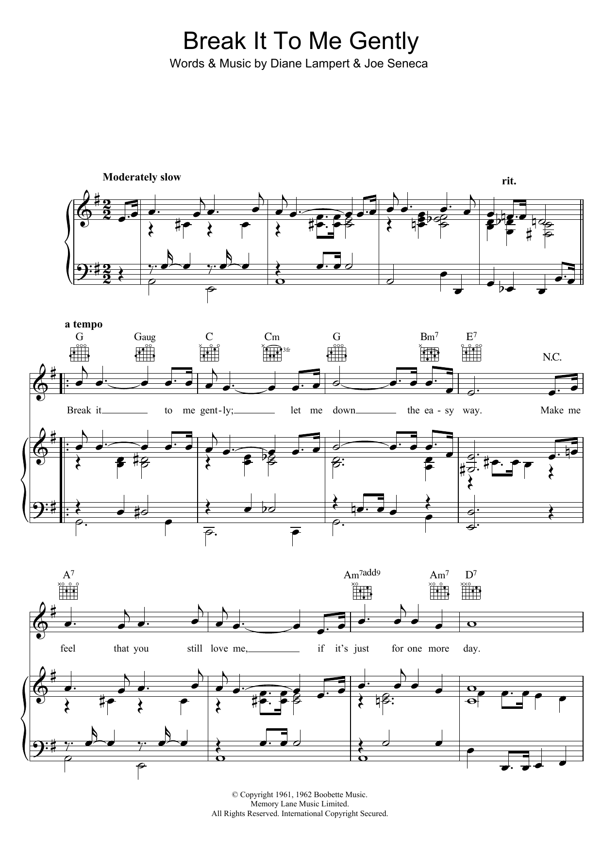 Download Brenda Lee Break It To Me Gently Sheet Music and learn how to play Melody Line, Lyrics & Chords PDF digital score in minutes