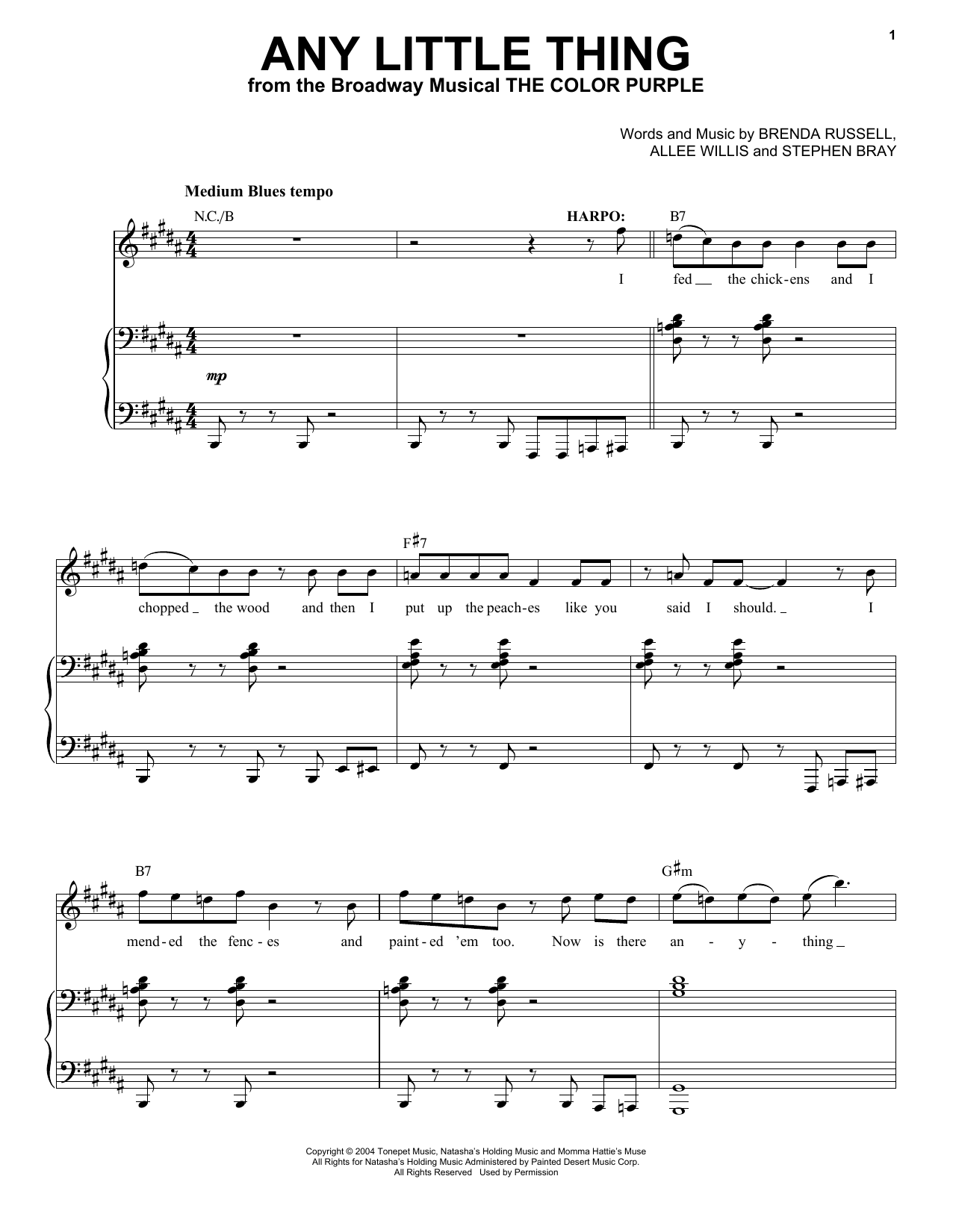 Download Brenda Russell Any Little Thing Sheet Music and learn how to play Piano & Vocal PDF digital score in minutes