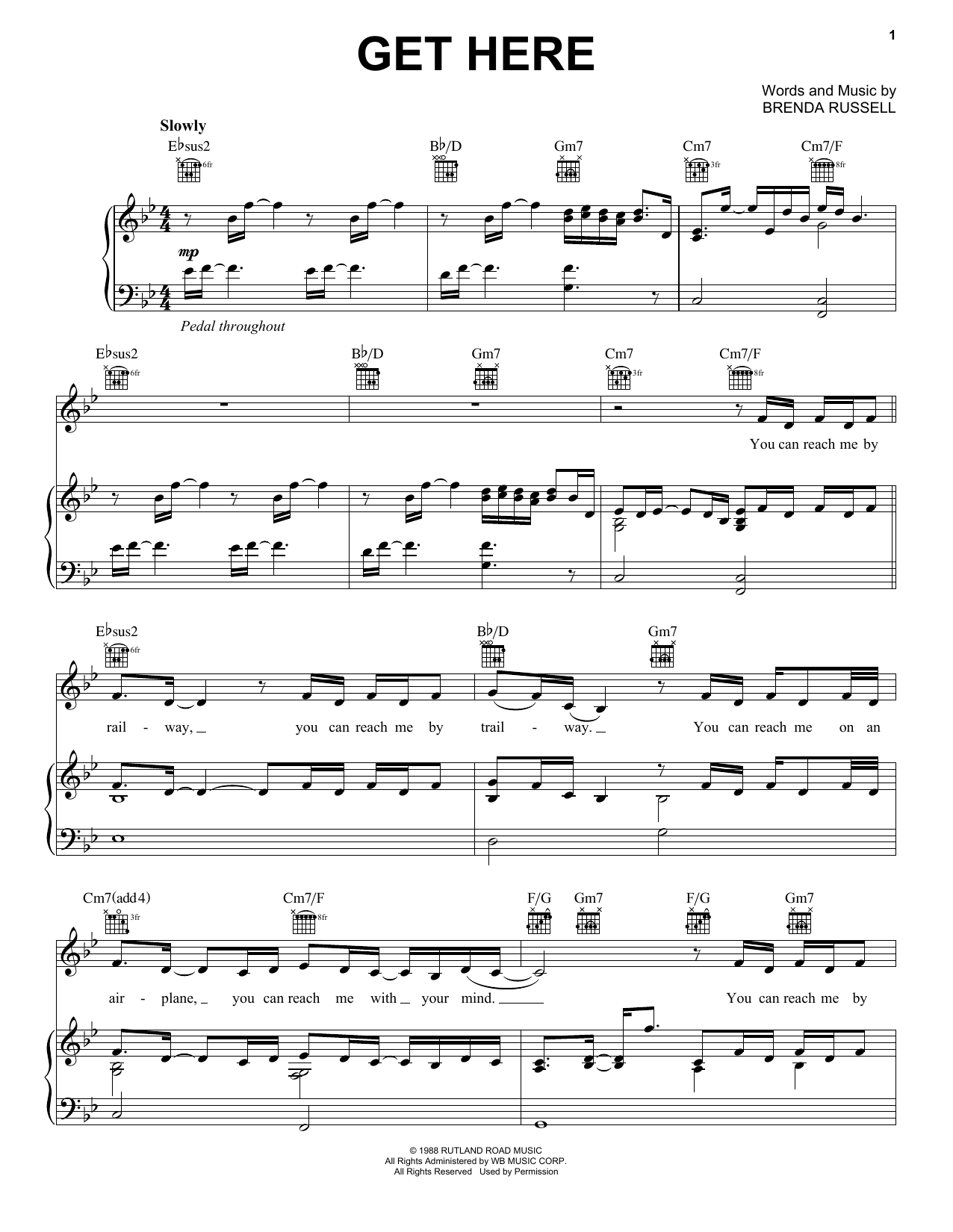 Download Brenda Russell Get Here Sheet Music and learn how to play Piano, Vocal & Guitar (Right-Hand Melody) PDF digital score in minutes