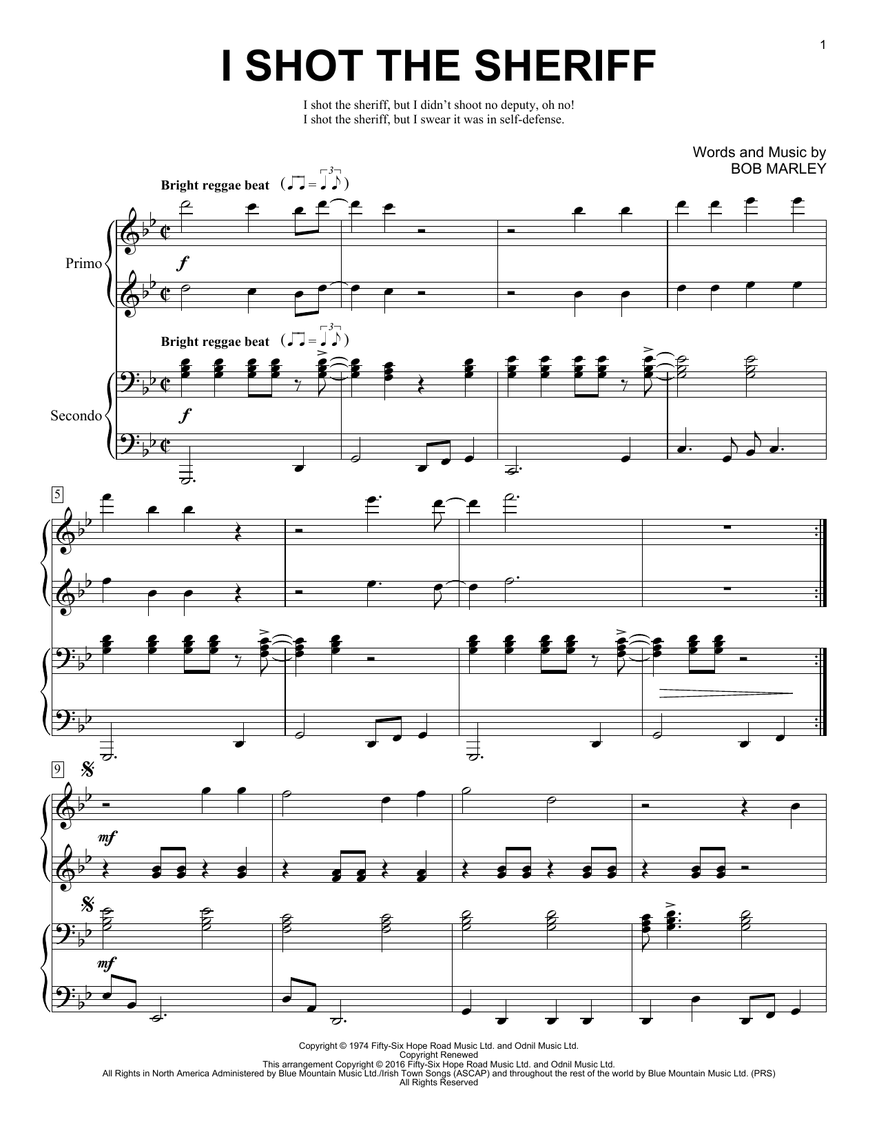 Download Brent Edstrom I Shot The Sheriff Sheet Music and learn how to play Piano Duet PDF digital score in minutes