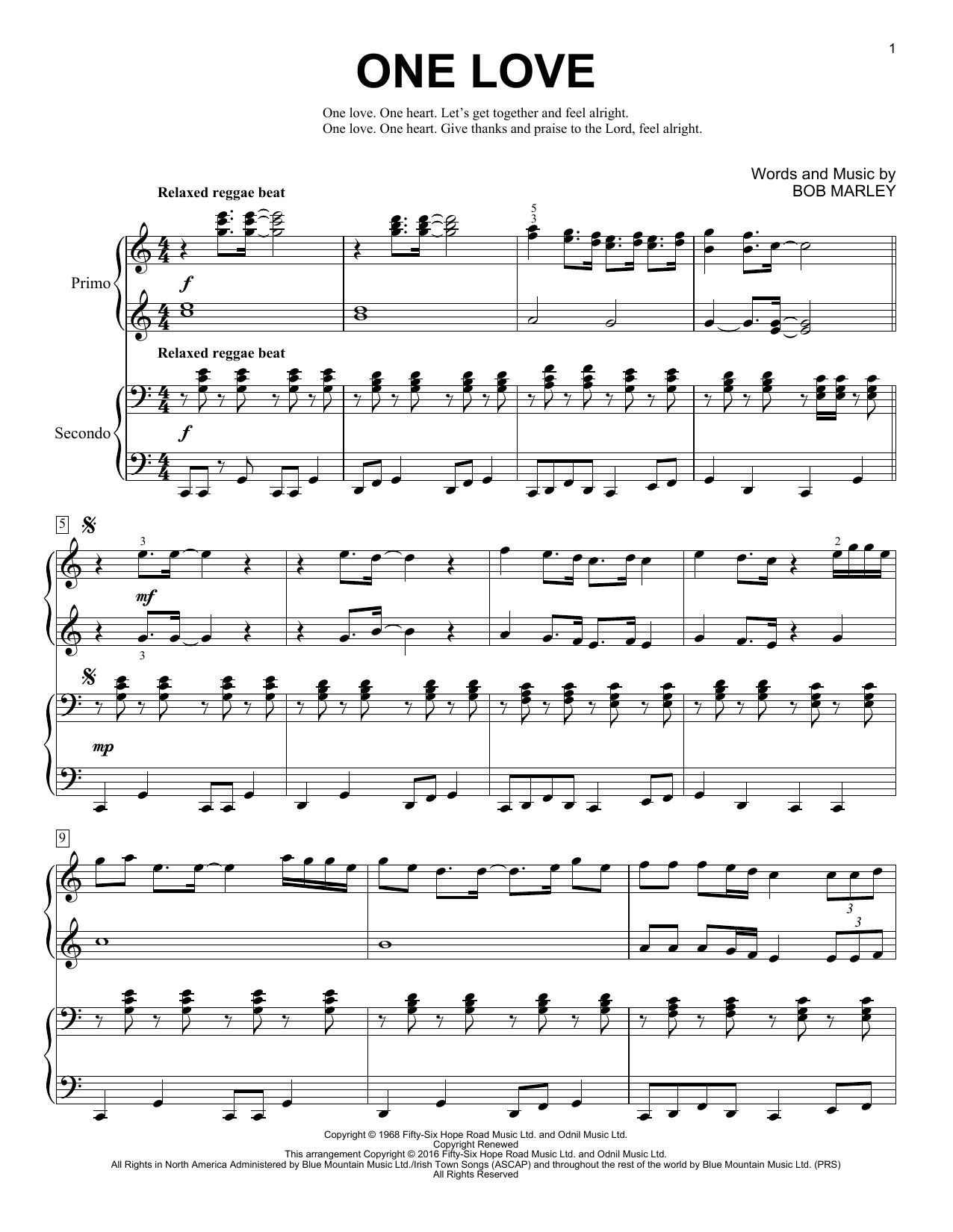 Download Brent Edstrom One Love Sheet Music and learn how to play Piano Duet PDF digital score in minutes