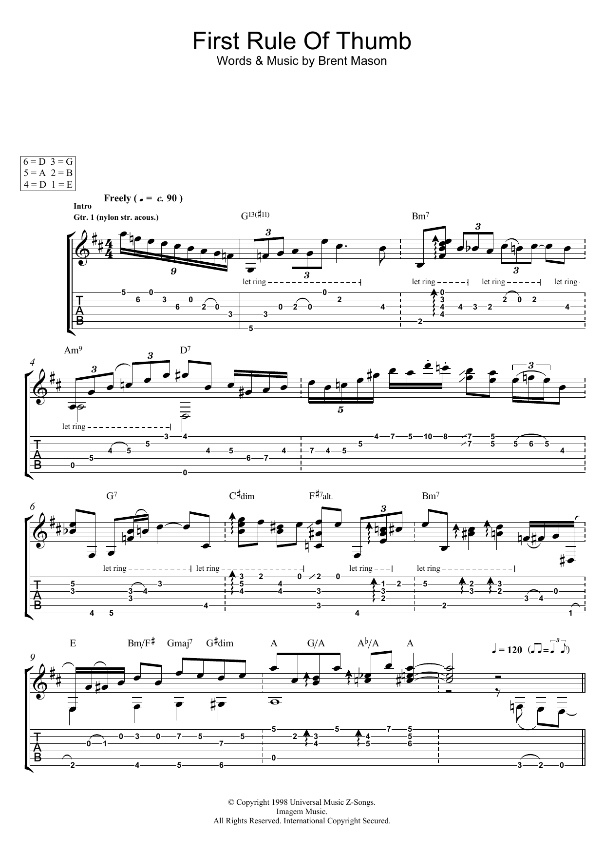 Download Brent Mason First Rule Of Thumb Sheet Music and learn how to play Guitar Tab PDF digital score in minutes