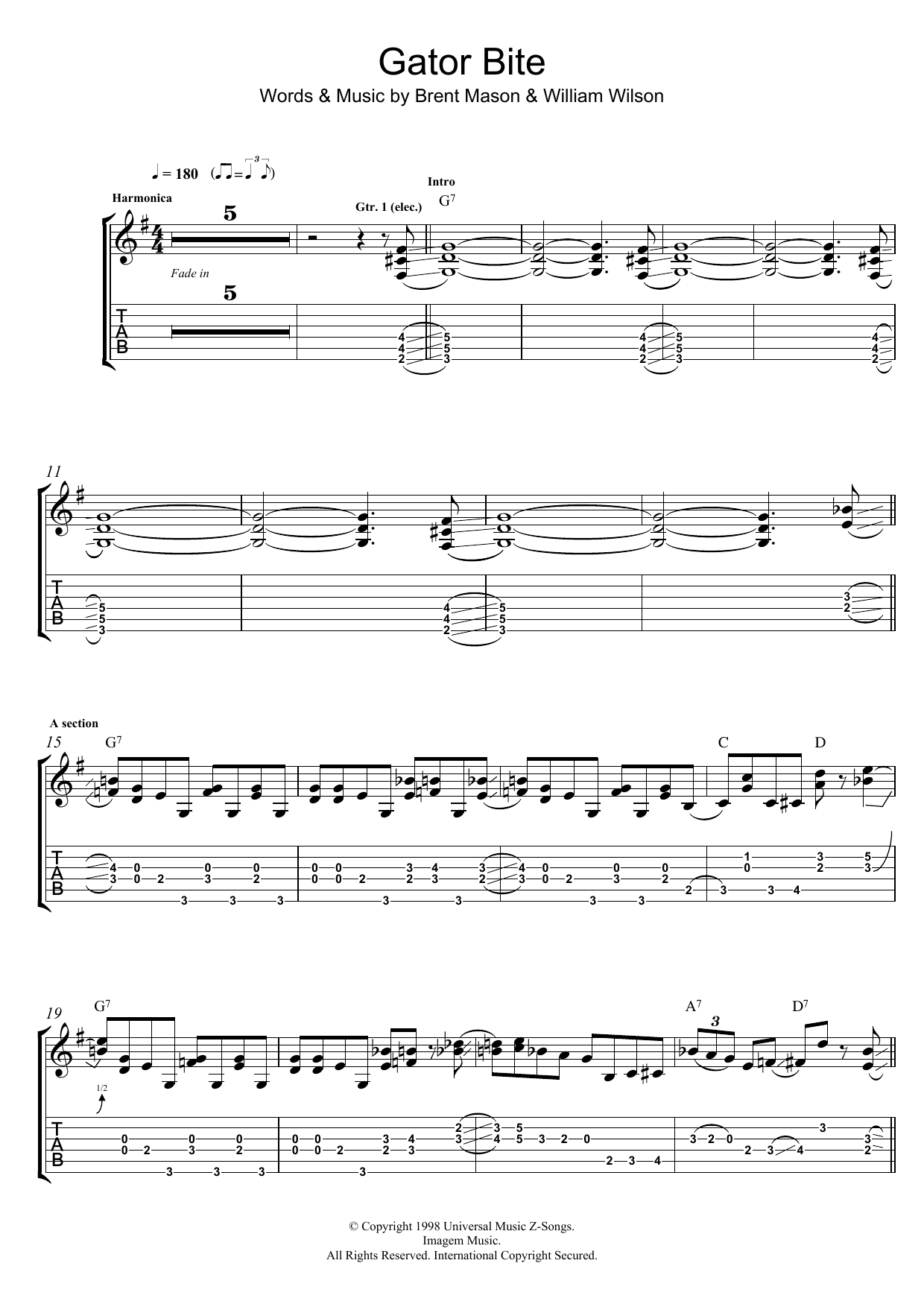 Download Brent Mason Gator Bite Sheet Music and learn how to play Guitar Tab PDF digital score in minutes