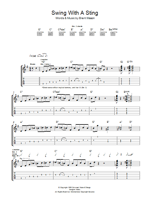 Download Brent Mason Swing With A Sting Sheet Music and learn how to play Guitar Tab PDF digital score in minutes