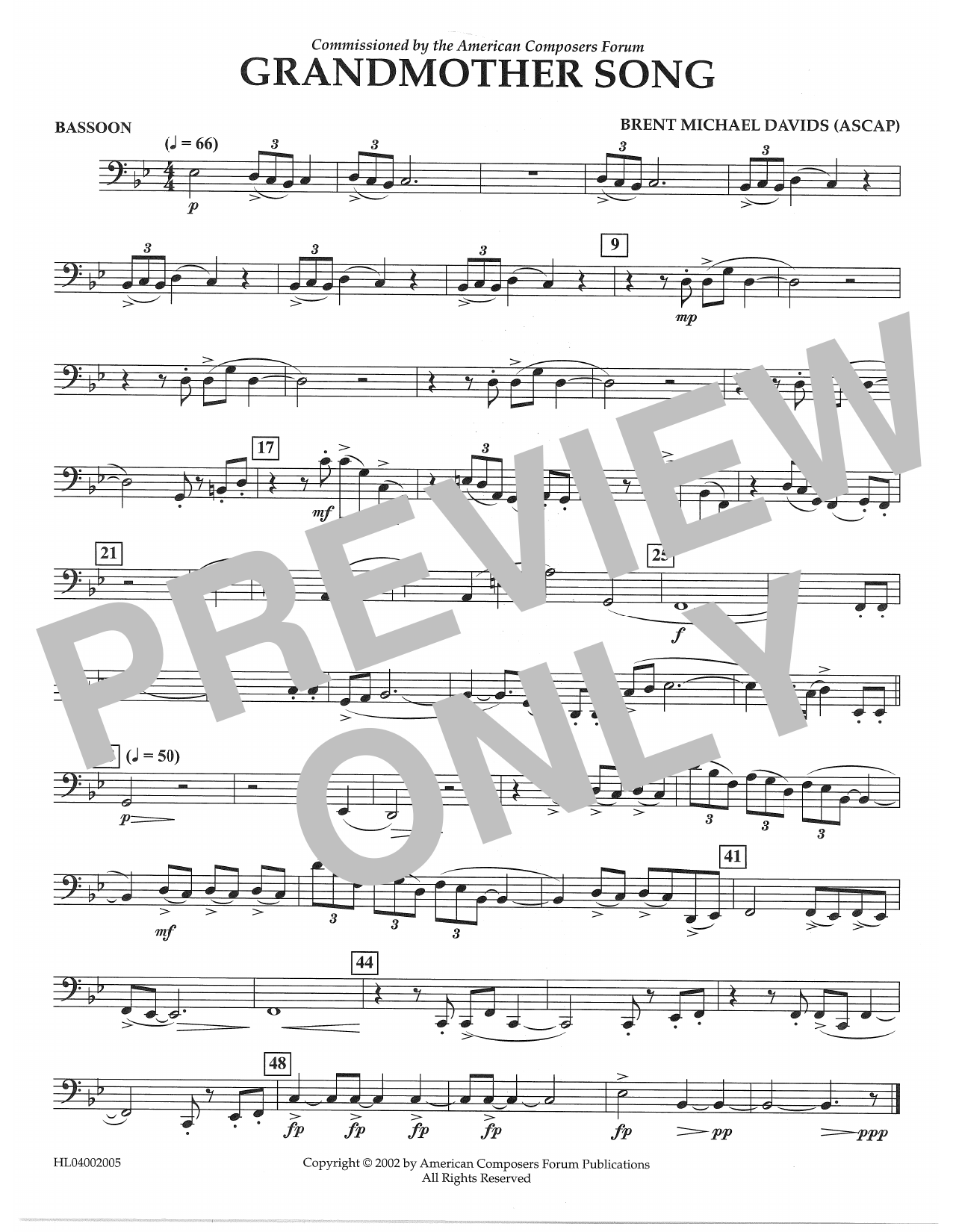 Download Brent Michael Davids Grandmother Song - Bassoon Sheet Music and learn how to play Concert Band PDF digital score in minutes