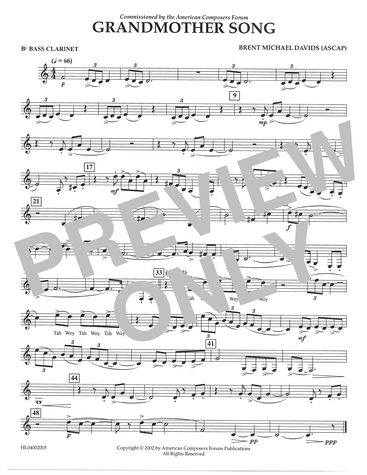 Download Brent Michael Davids Grandmother Song - Bb Bass Clarinet Sheet Music and learn how to play Concert Band PDF digital score in minutes