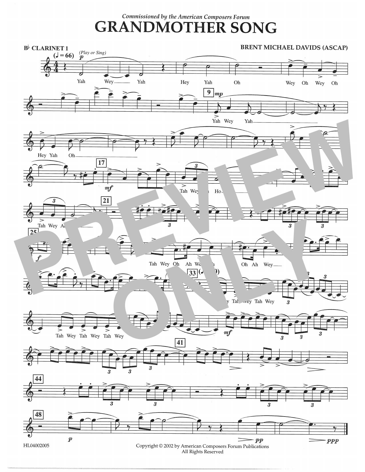 Download Brent Michael Davids Grandmother Song - Bb Clarinet 1 Sheet Music and learn how to play Concert Band PDF digital score in minutes