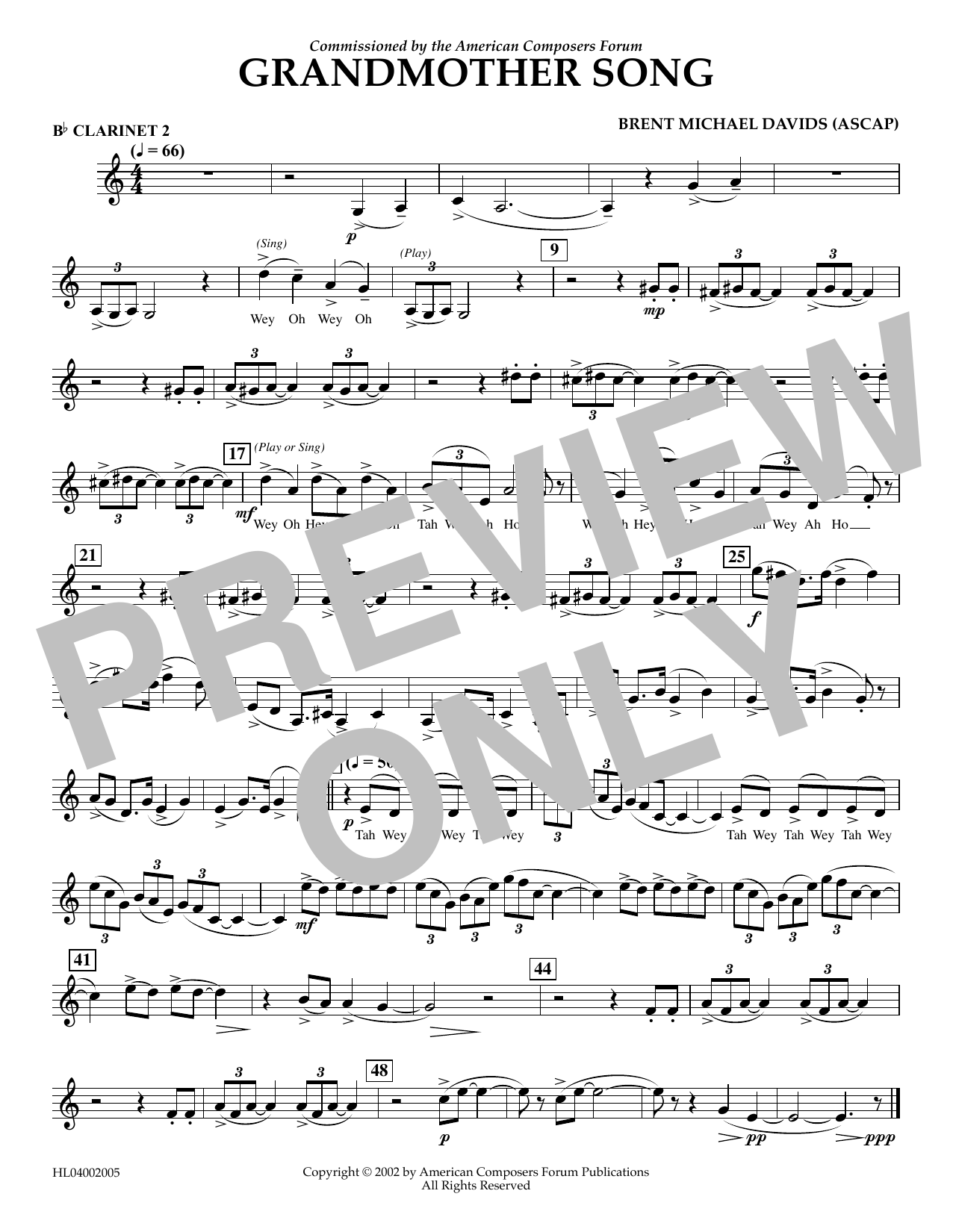 Download Brent Michael Davids Grandmother Song - Bb Clarinet 2 Sheet Music and learn how to play Concert Band PDF digital score in minutes