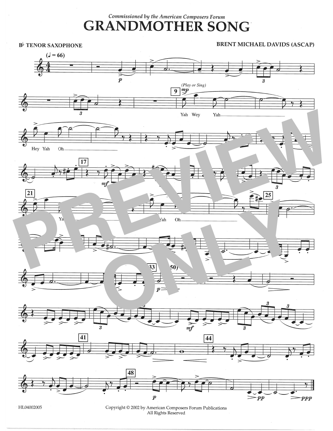 Download Brent Michael Davids Grandmother Song - Bb Tenor Saxophone Sheet Music and learn how to play Concert Band PDF digital score in minutes