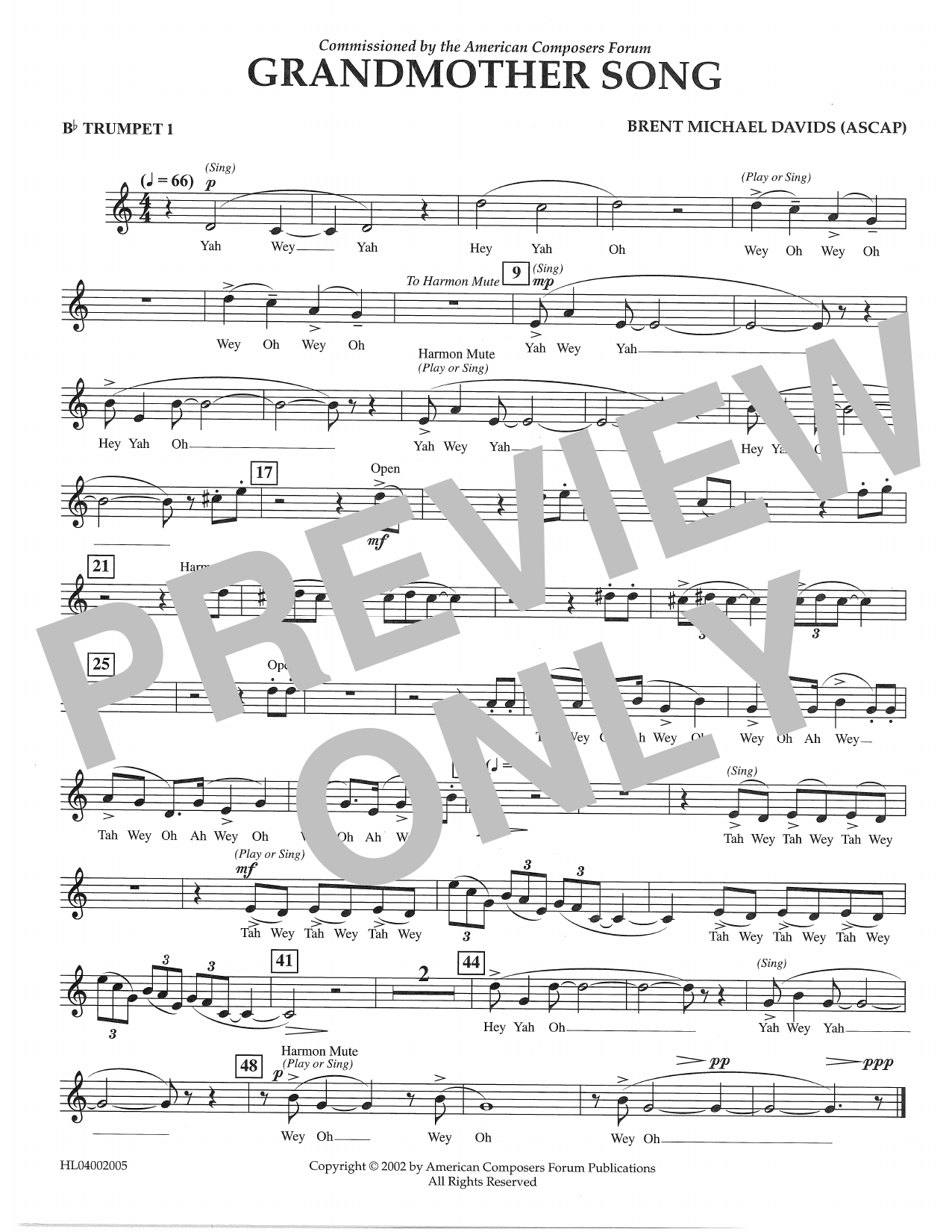 Download Brent Michael Davids Grandmother Song - Bb Trumpet 1 Sheet Music and learn how to play Concert Band PDF digital score in minutes