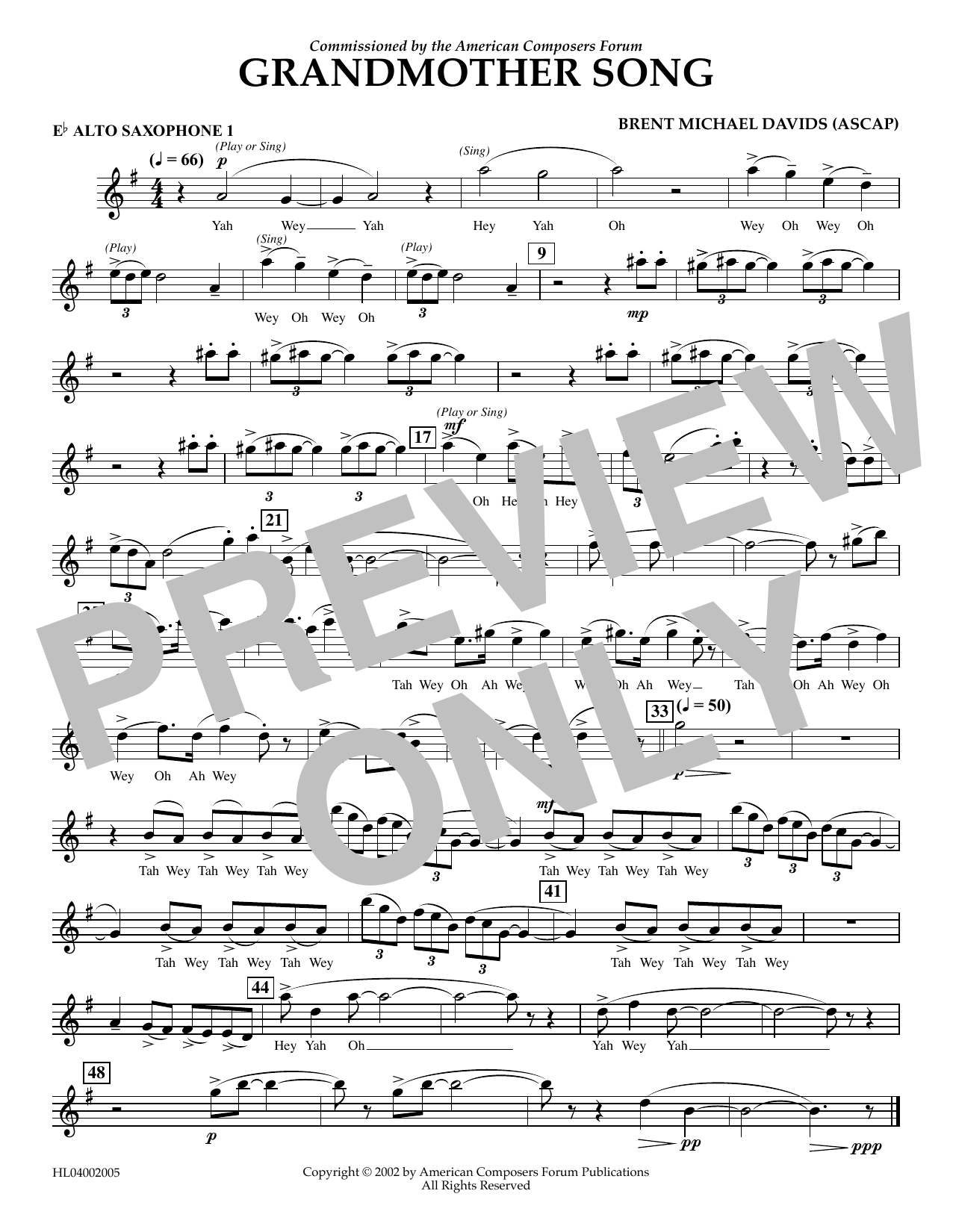 Download Brent Michael Davids Grandmother Song - Eb Alto Sax 1 Sheet Music and learn how to play Concert Band PDF digital score in minutes