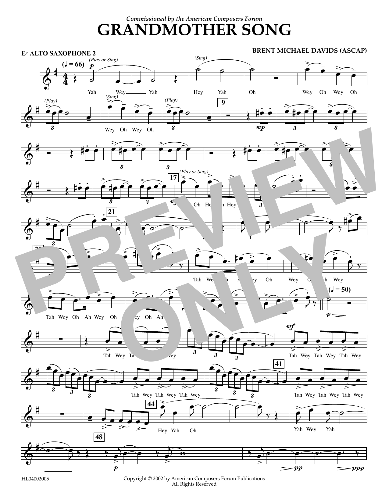 Download Brent Michael Davids Grandmother Song - Eb Alto Sax 2 Sheet Music and learn how to play Concert Band PDF digital score in minutes