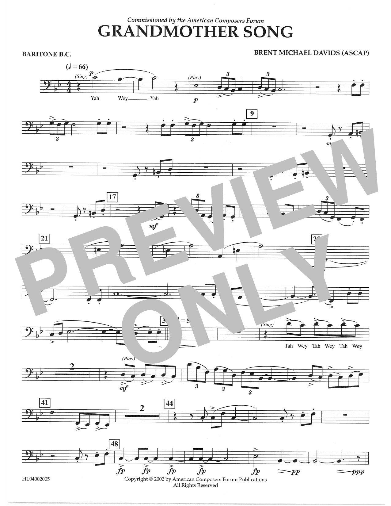 Download Brent Michael Davids Grandmother Song - Euphonium in Bass Clef Sheet Music and learn how to play Concert Band PDF digital score in minutes