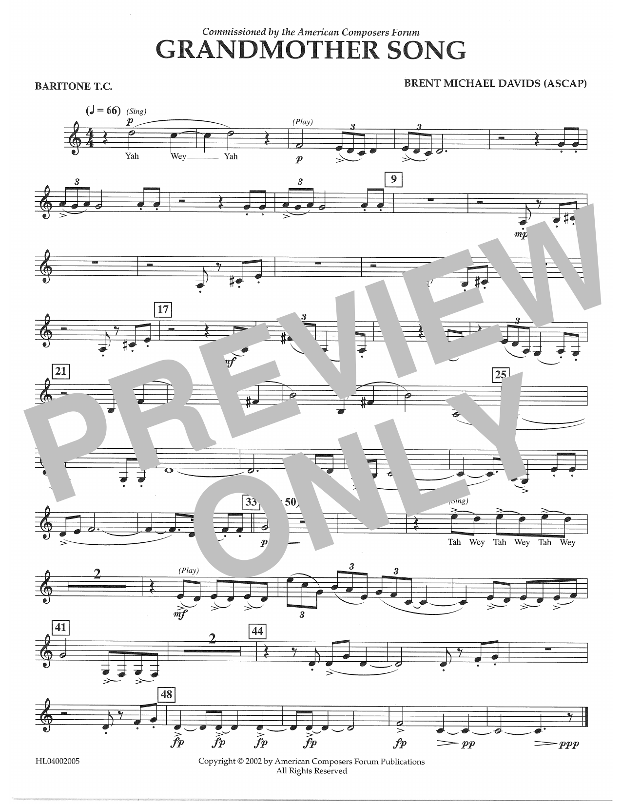 Download Brent Michael Davids Grandmother Song - Euphonium in Treble Clef Sheet Music and learn how to play Concert Band PDF digital score in minutes