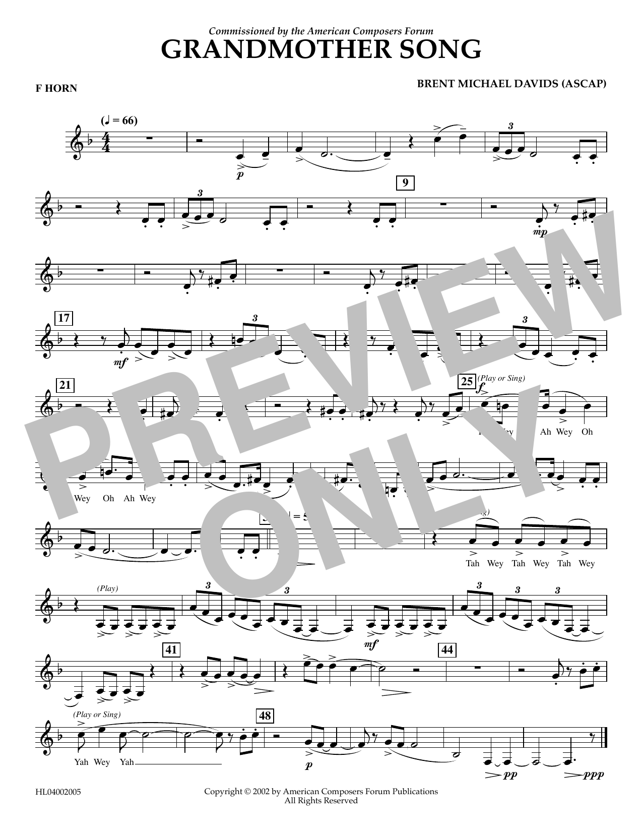 Download Brent Michael Davids Grandmother Song - F Horn Sheet Music and learn how to play Concert Band PDF digital score in minutes