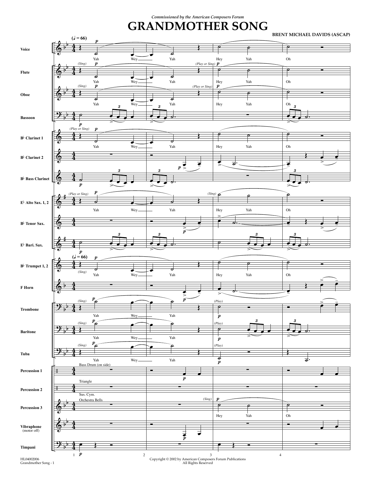 Download Brent Michael Davids Grandmother Song - Full Score Sheet Music and learn how to play Concert Band PDF digital score in minutes