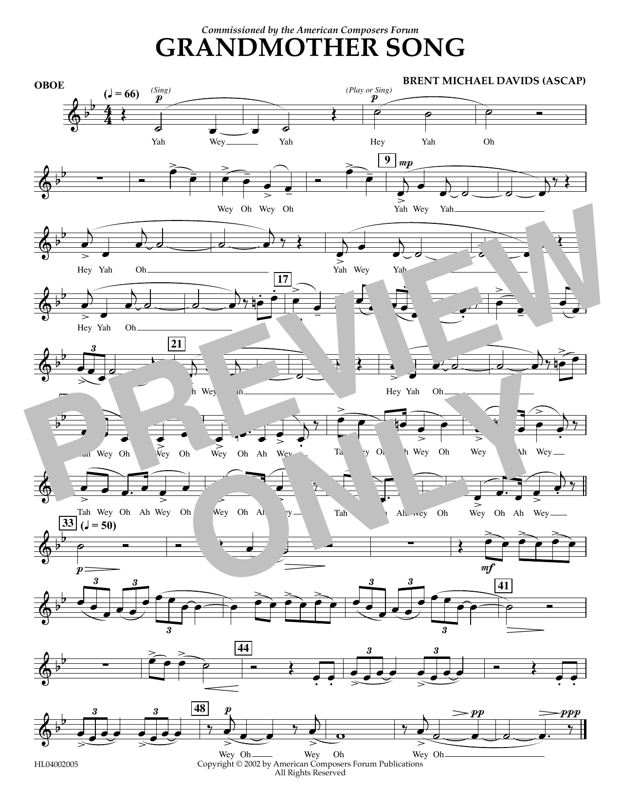 Download Brent Michael Davids Grandmother Song - Oboe Sheet Music and learn how to play Concert Band PDF digital score in minutes