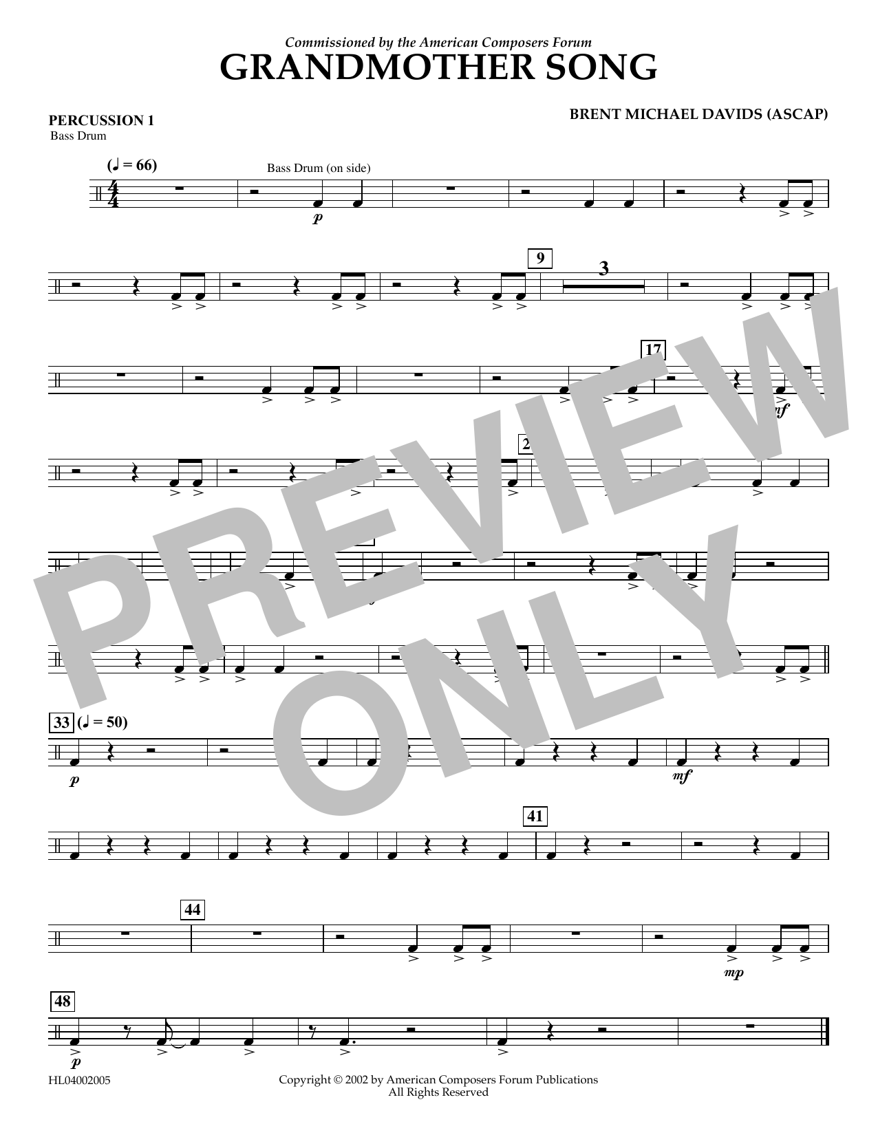 Download Brent Michael Davids Grandmother Song - Percussion 1 Sheet Music and learn how to play Concert Band PDF digital score in minutes