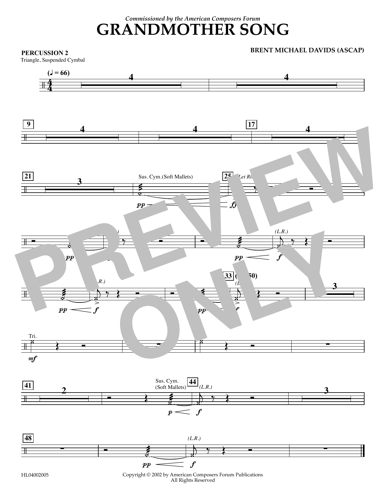 Download Brent Michael Davids Grandmother Song - Percussion 2 Sheet Music and learn how to play Concert Band PDF digital score in minutes