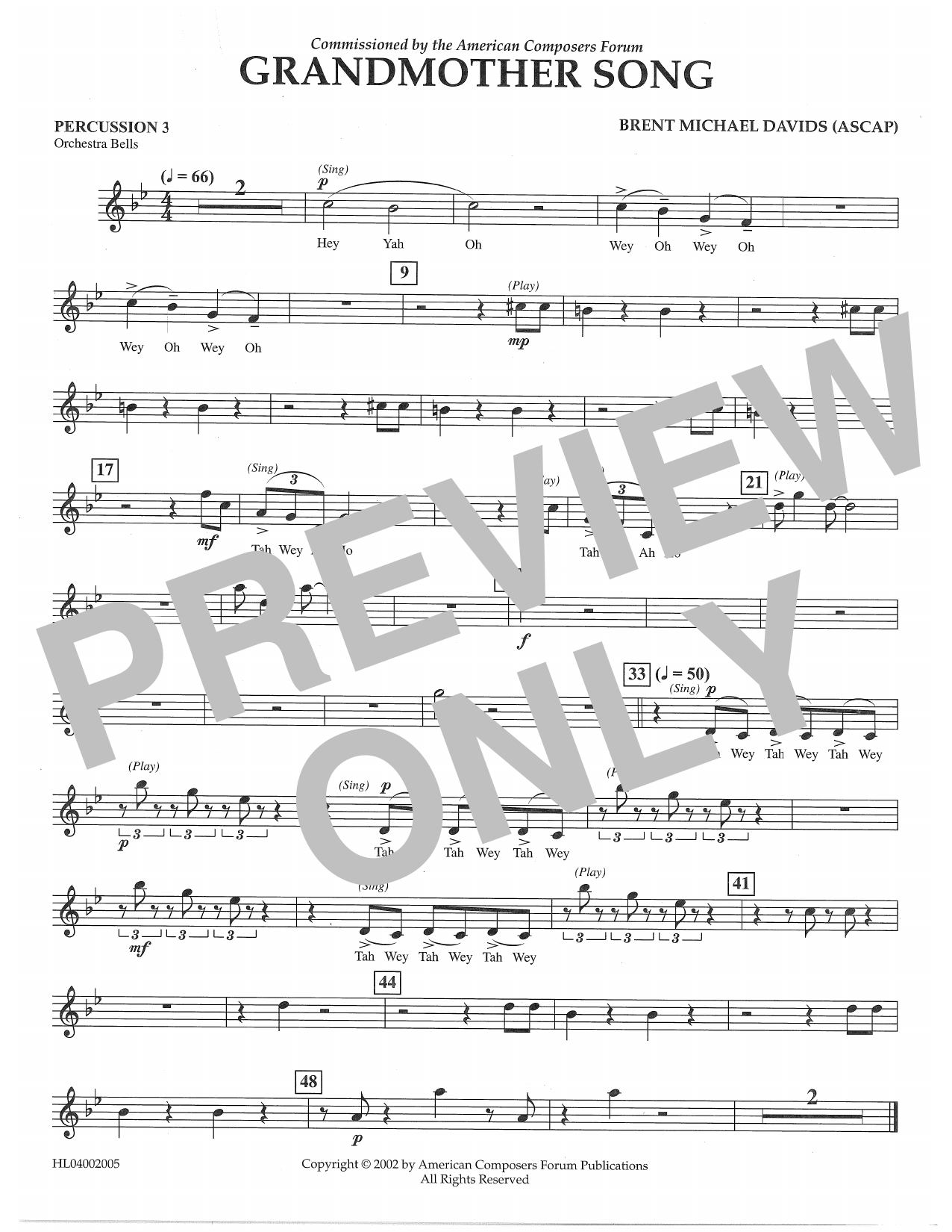 Download Brent Michael Davids Grandmother Song - Percussion 3 Sheet Music and learn how to play Concert Band PDF digital score in minutes