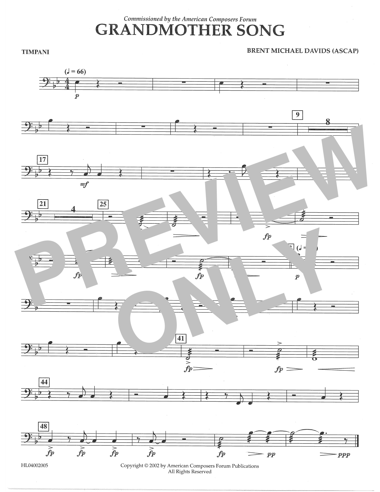 Download Brent Michael Davids Grandmother Song - Timpani Sheet Music and learn how to play Concert Band PDF digital score in minutes