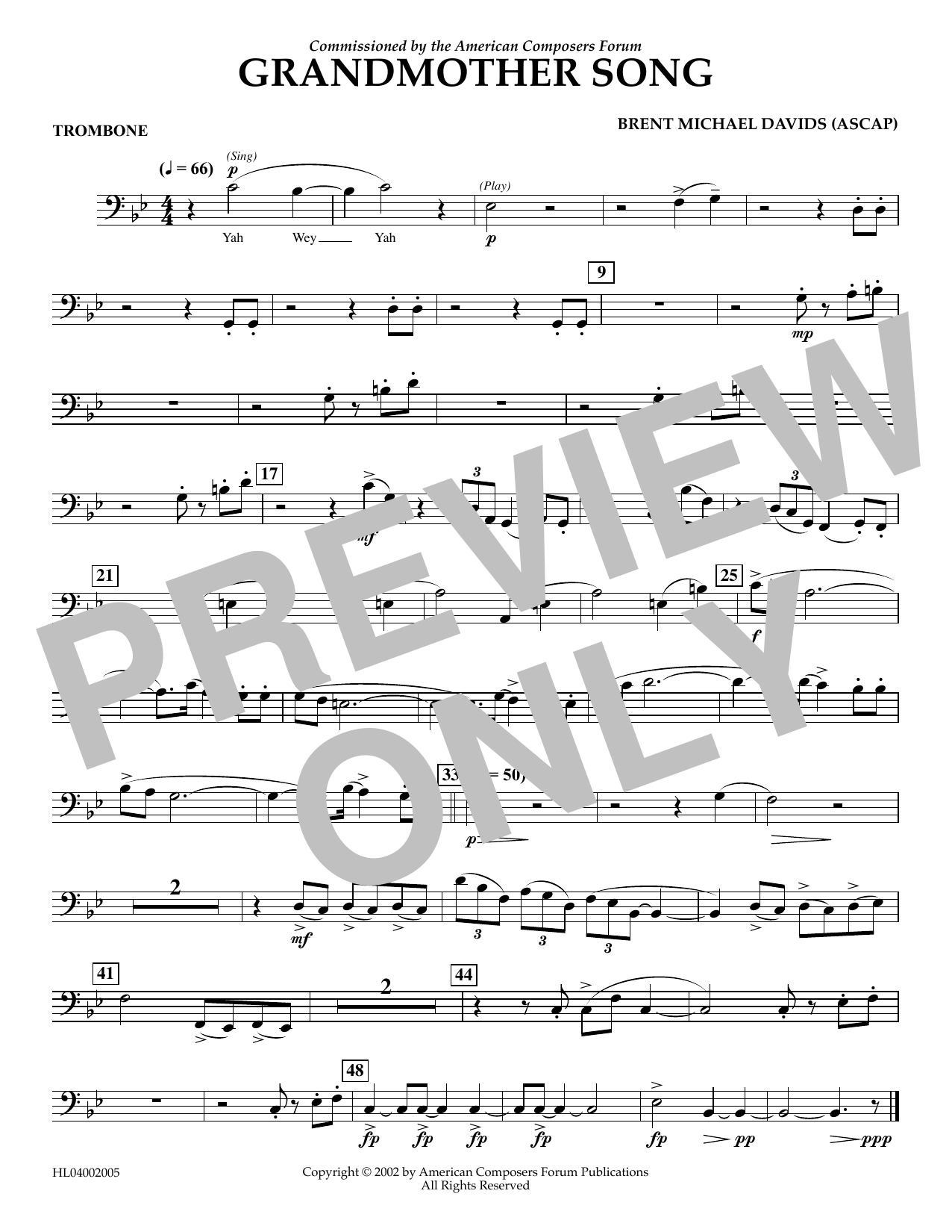 Download Brent Michael Davids Grandmother Song - Trombone Sheet Music and learn how to play Concert Band PDF digital score in minutes