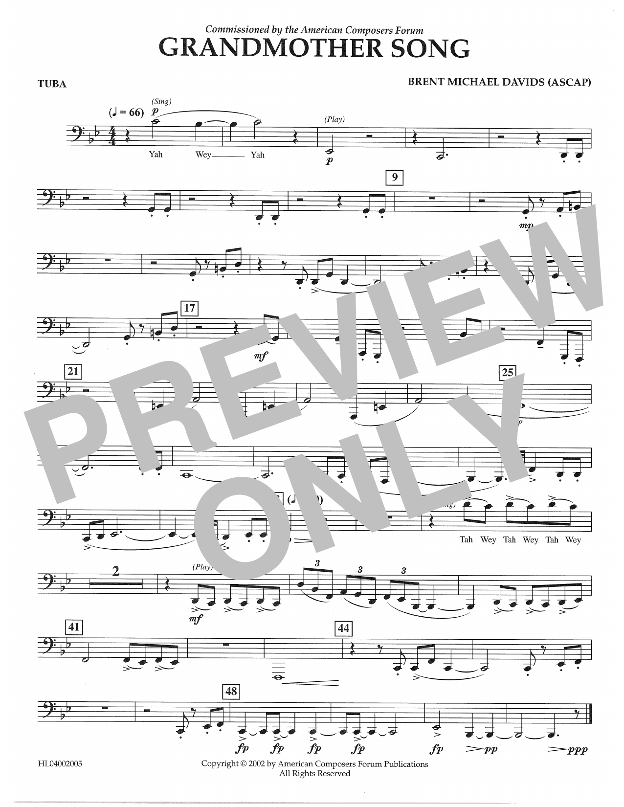 Download Brent Michael Davids Grandmother Song - Tuba Sheet Music and learn how to play Concert Band PDF digital score in minutes