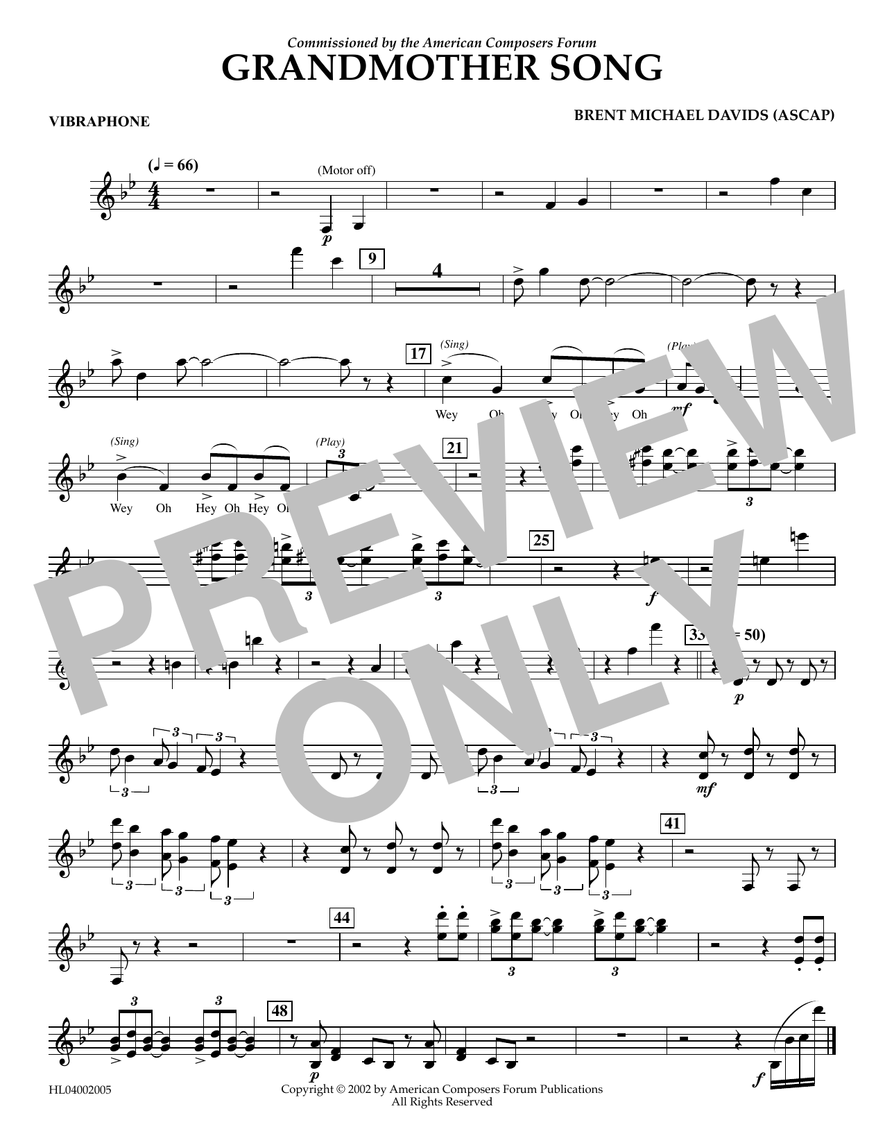 Download Brent Michael Davids Grandmother Song - Vibraphone Sheet Music and learn how to play Concert Band PDF digital score in minutes