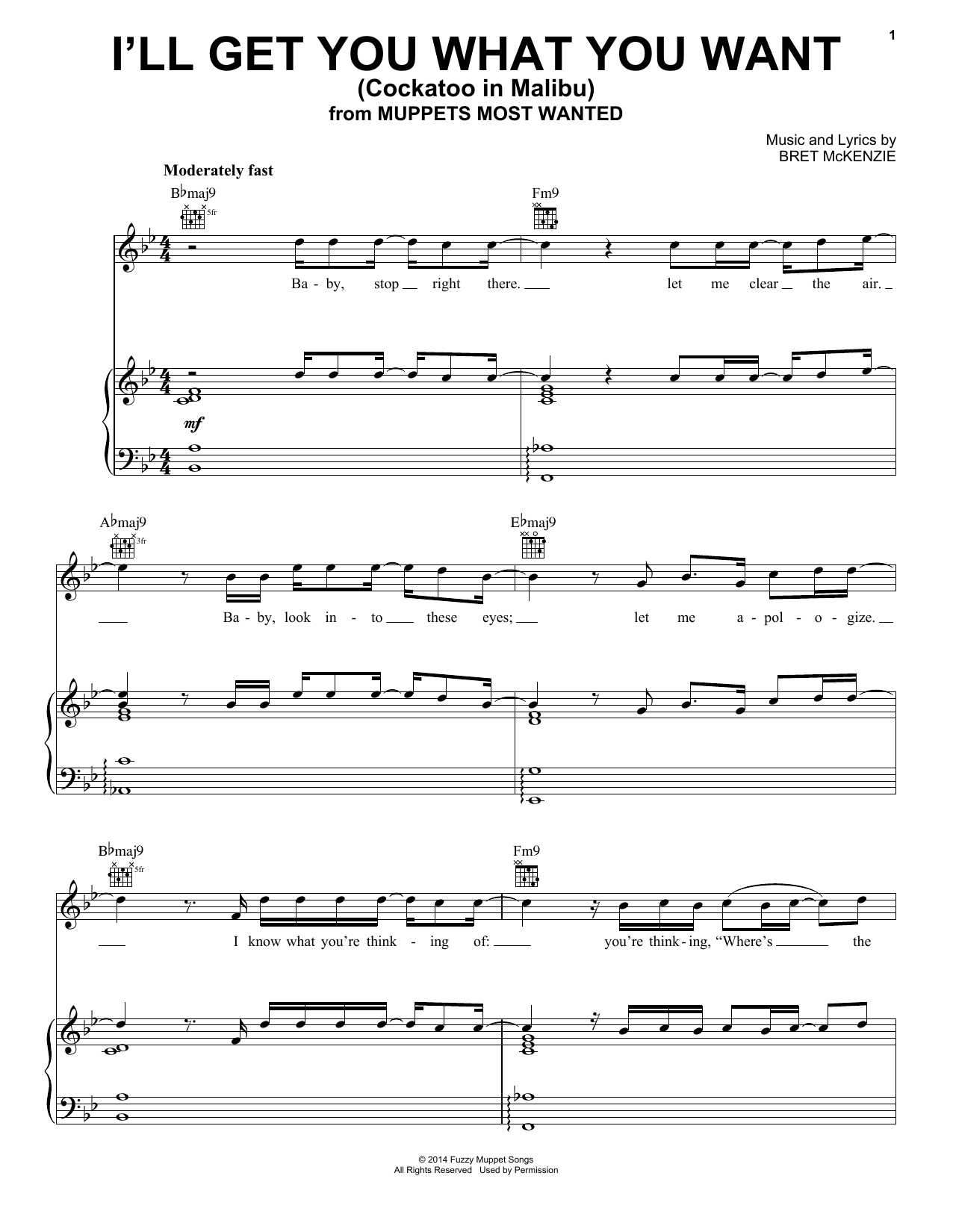 Download Bret McKenzie I'll Get You What You Want (Cockatoo In Malibu) Sheet Music and learn how to play Piano, Vocal & Guitar (Right-Hand Melody) PDF digital score in minutes