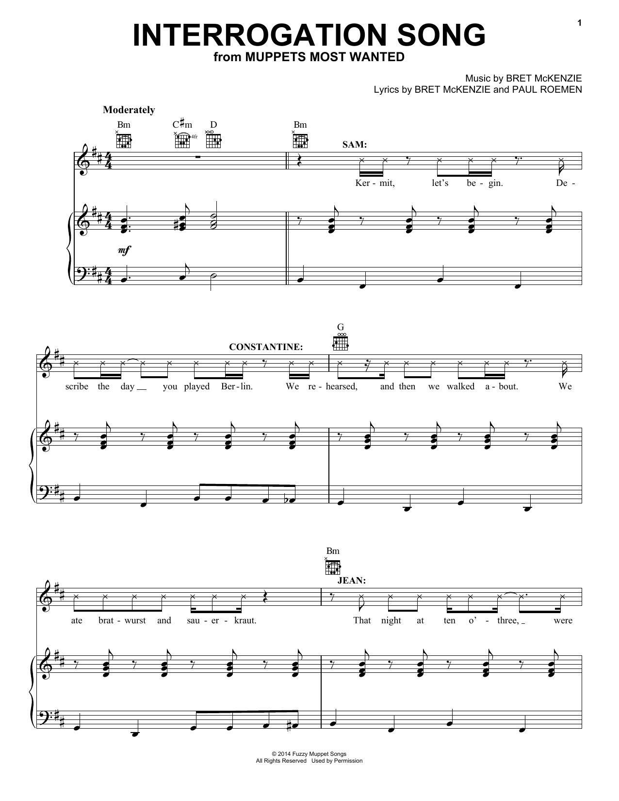 Download Bret McKenzie Interrogation Song Sheet Music and learn how to play Piano, Vocal & Guitar (Right-Hand Melody) PDF digital score in minutes