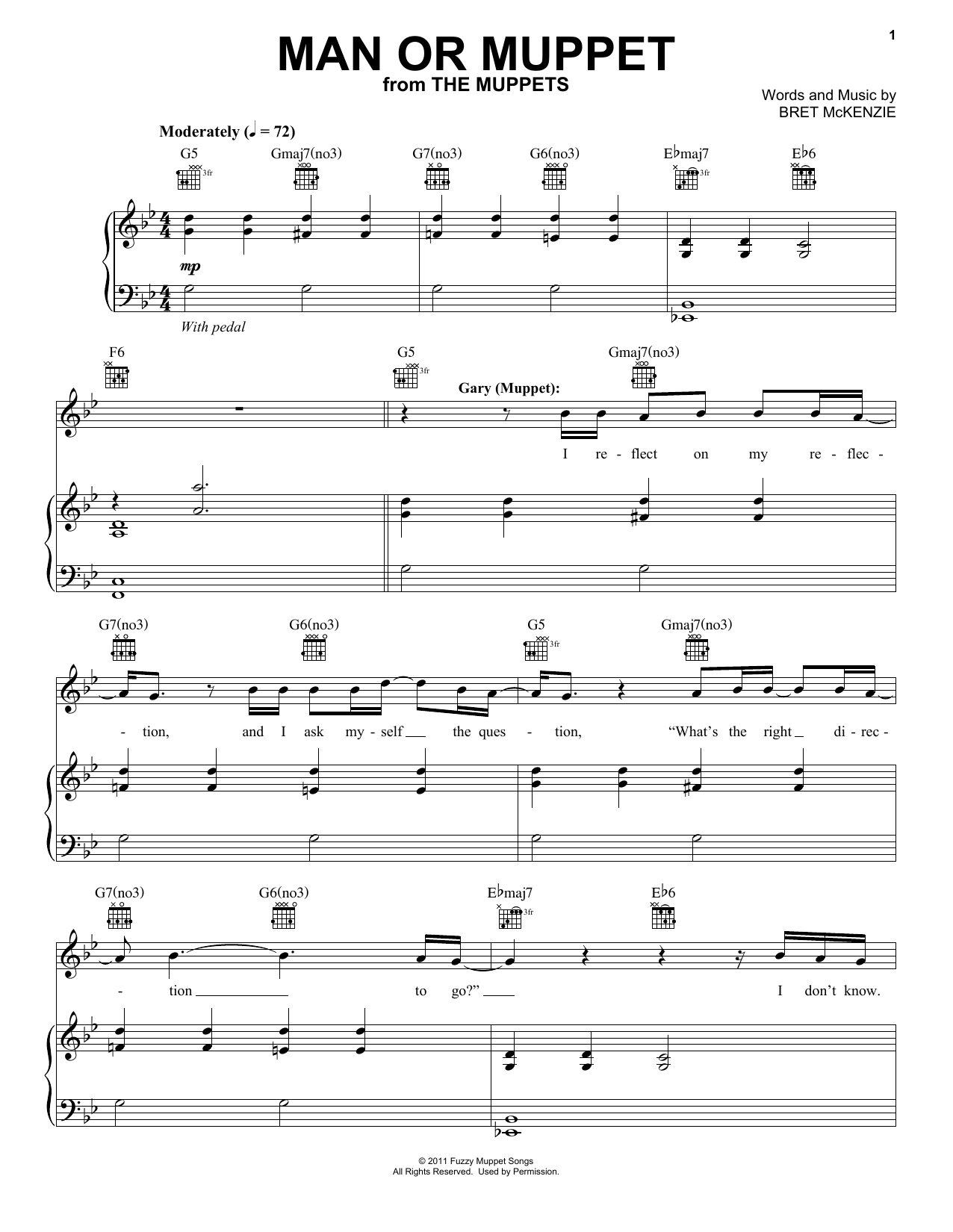 Download Bret McKenzie Man Or Muppet (from The Muppets) Sheet Music and learn how to play Piano & Vocal PDF digital score in minutes