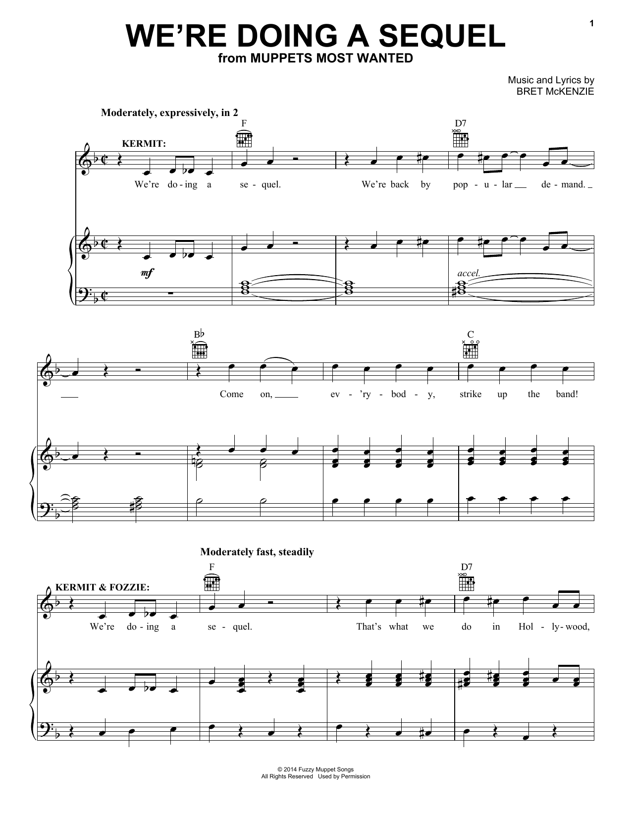 Download Bret McKenzie We're Doing A Sequel Sheet Music and learn how to play Piano, Vocal & Guitar (Right-Hand Melody) PDF digital score in minutes
