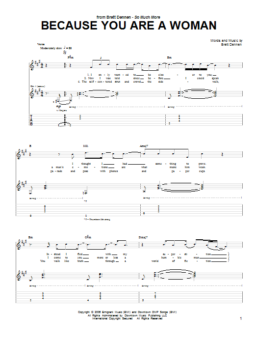 Download Brett Dennen Because You Are A Woman Sheet Music and learn how to play Guitar Tab PDF digital score in minutes