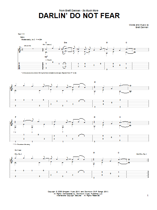 Download Brett Dennen Darlin' Do Not Fear Sheet Music and learn how to play Guitar Tab PDF digital score in minutes