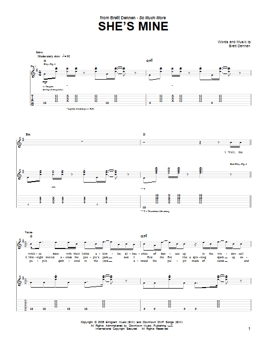 Download Brett Dennen She's Mine Sheet Music and learn how to play Guitar Tab PDF digital score in minutes