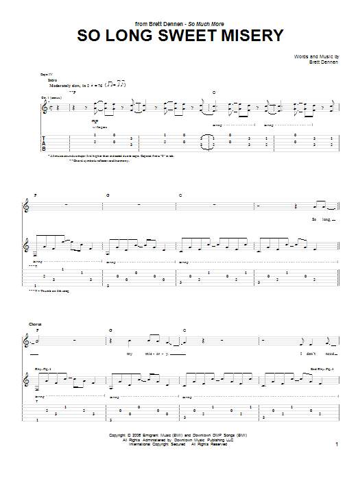 Download Brett Dennen So Long Sweet Misery Sheet Music and learn how to play Guitar Tab PDF digital score in minutes