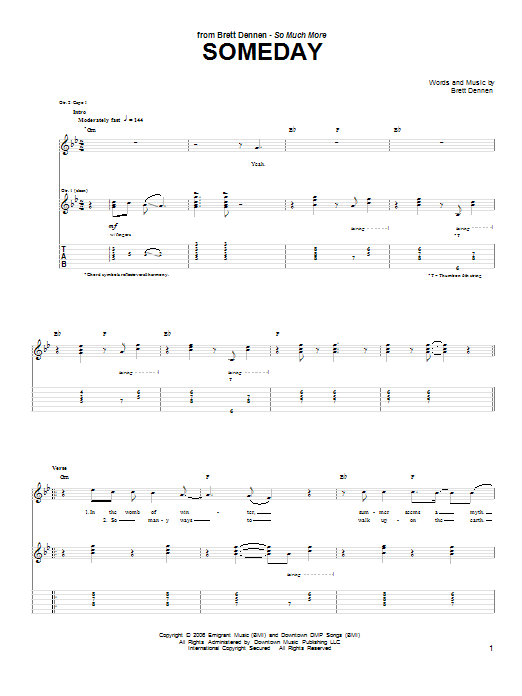 Download Brett Dennen Someday Sheet Music and learn how to play Guitar Tab PDF digital score in minutes