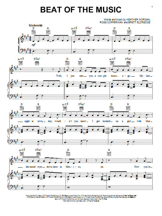 Download Brett Eldredge Beat Of The Music Sheet Music and learn how to play Piano, Vocal & Guitar (Right-Hand Melody) PDF digital score in minutes