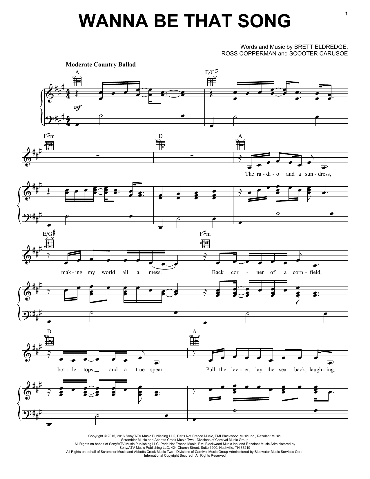 Download Brett Eldredge Wanna Be That Song Sheet Music and learn how to play Piano, Vocal & Guitar (Right-Hand Melody) PDF digital score in minutes