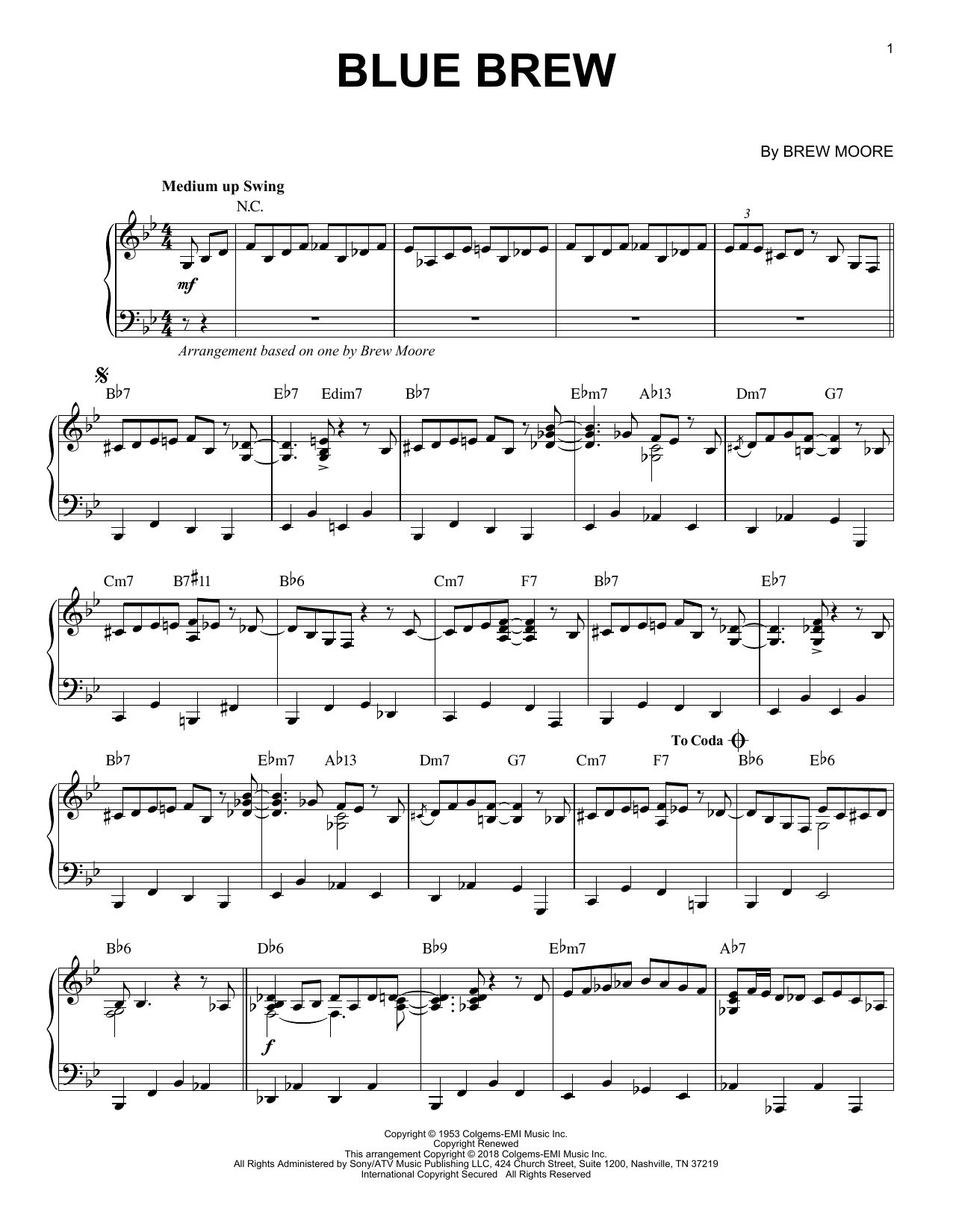 Download Brew Moore Blue Brew Sheet Music and learn how to play Real Book – Melody & Chords PDF digital score in minutes