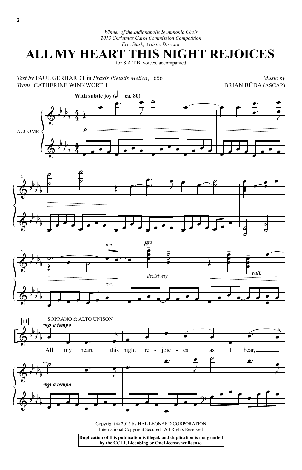 Download Brian Buda All My Heart This Night Rejoices Sheet Music and learn how to play SATB PDF digital score in minutes