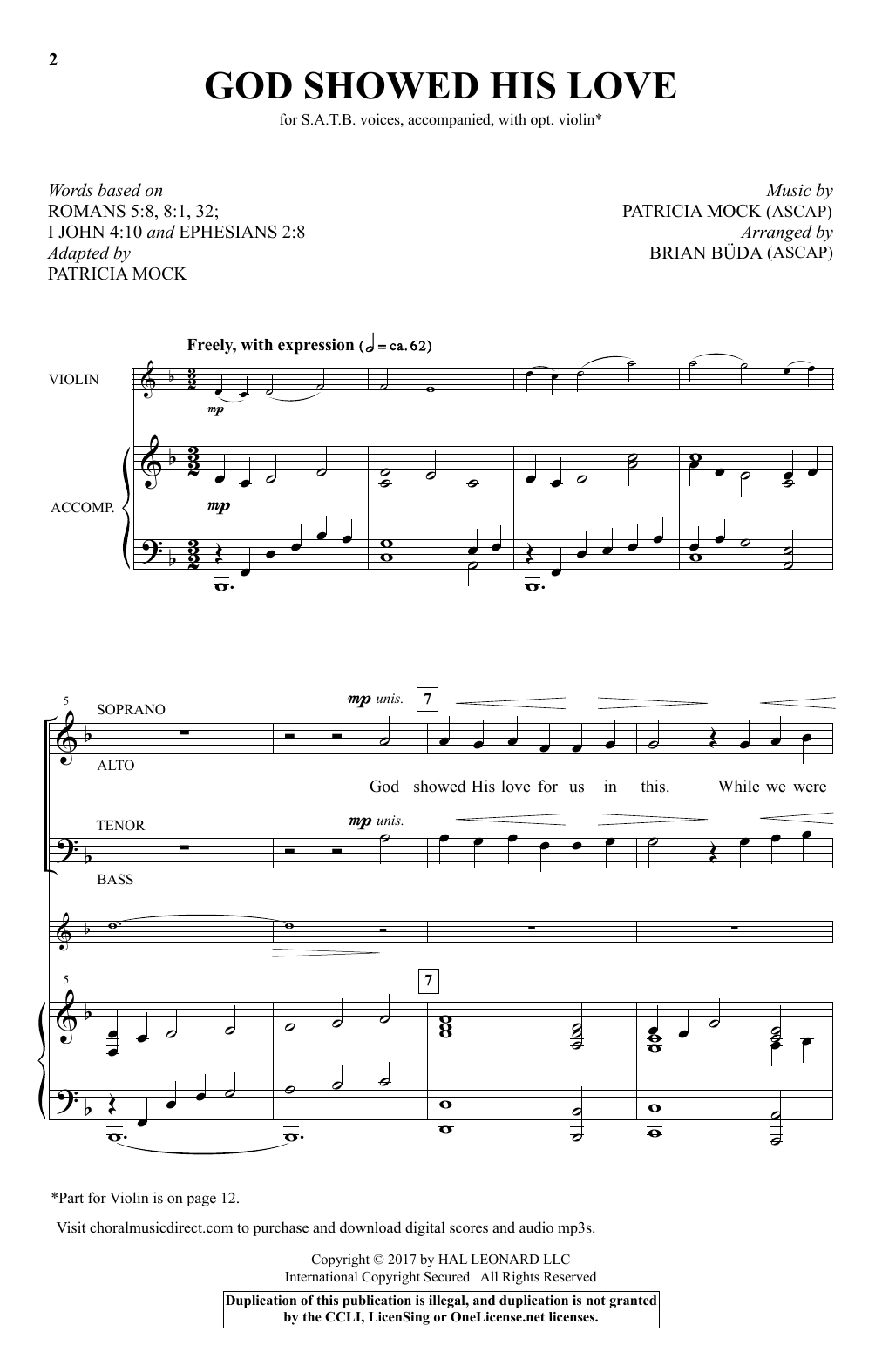 Download Brian Büda God Showed His Love Sheet Music and learn how to play Choral PDF digital score in minutes