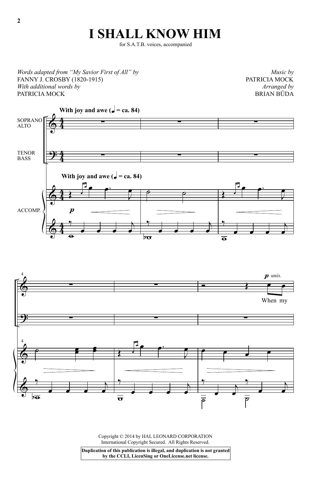 Download Brian Buda I Shall Know Him Sheet Music and learn how to play SATB PDF digital score in minutes