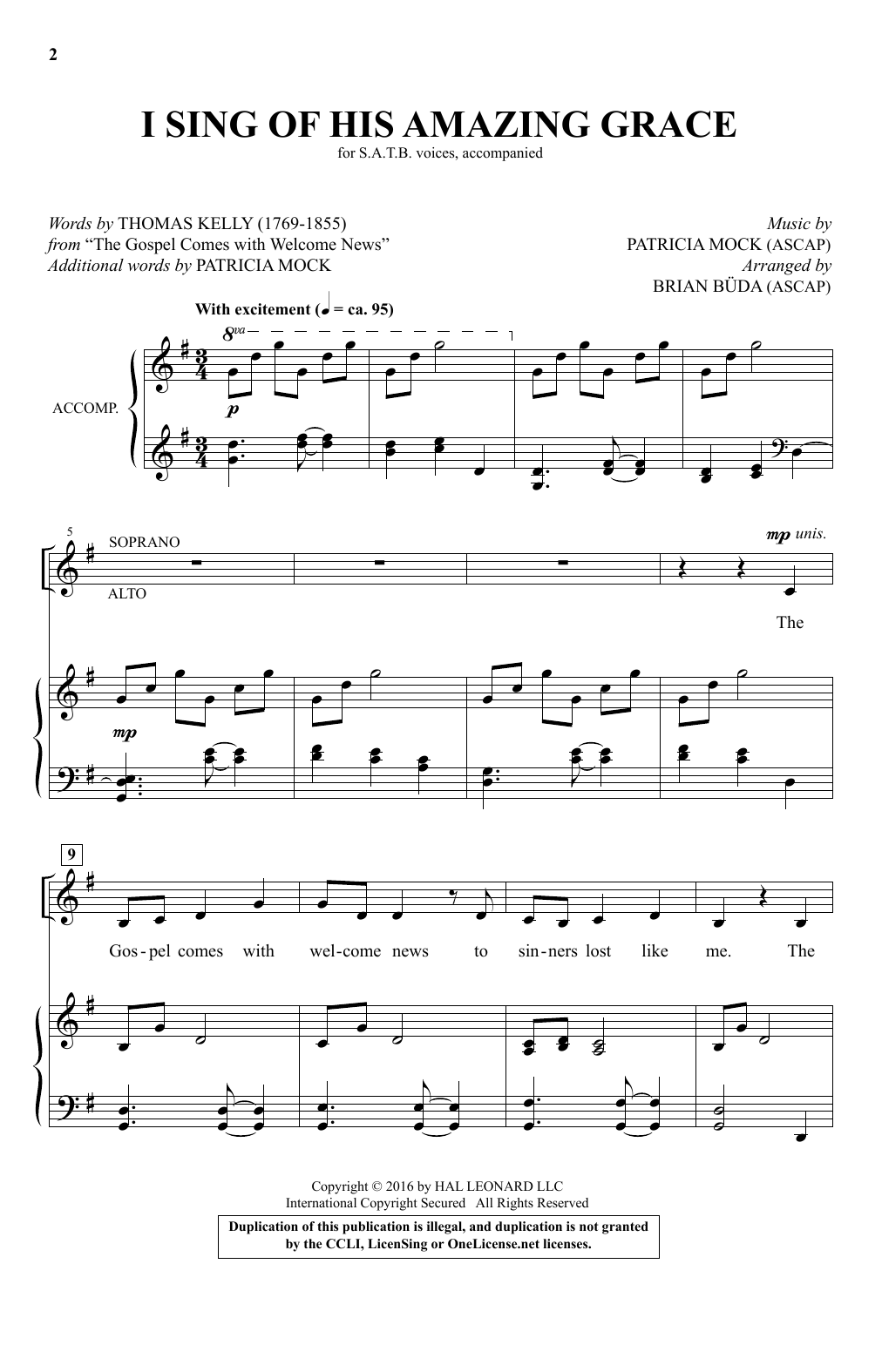 Download Brian Buda I Sing Of His Amazing Grace Sheet Music and learn how to play SATB PDF digital score in minutes