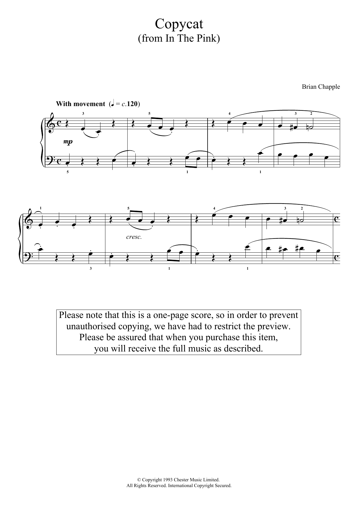 Download Brian Chapple Copycat (from In The Pink) Sheet Music and learn how to play Piano PDF digital score in minutes